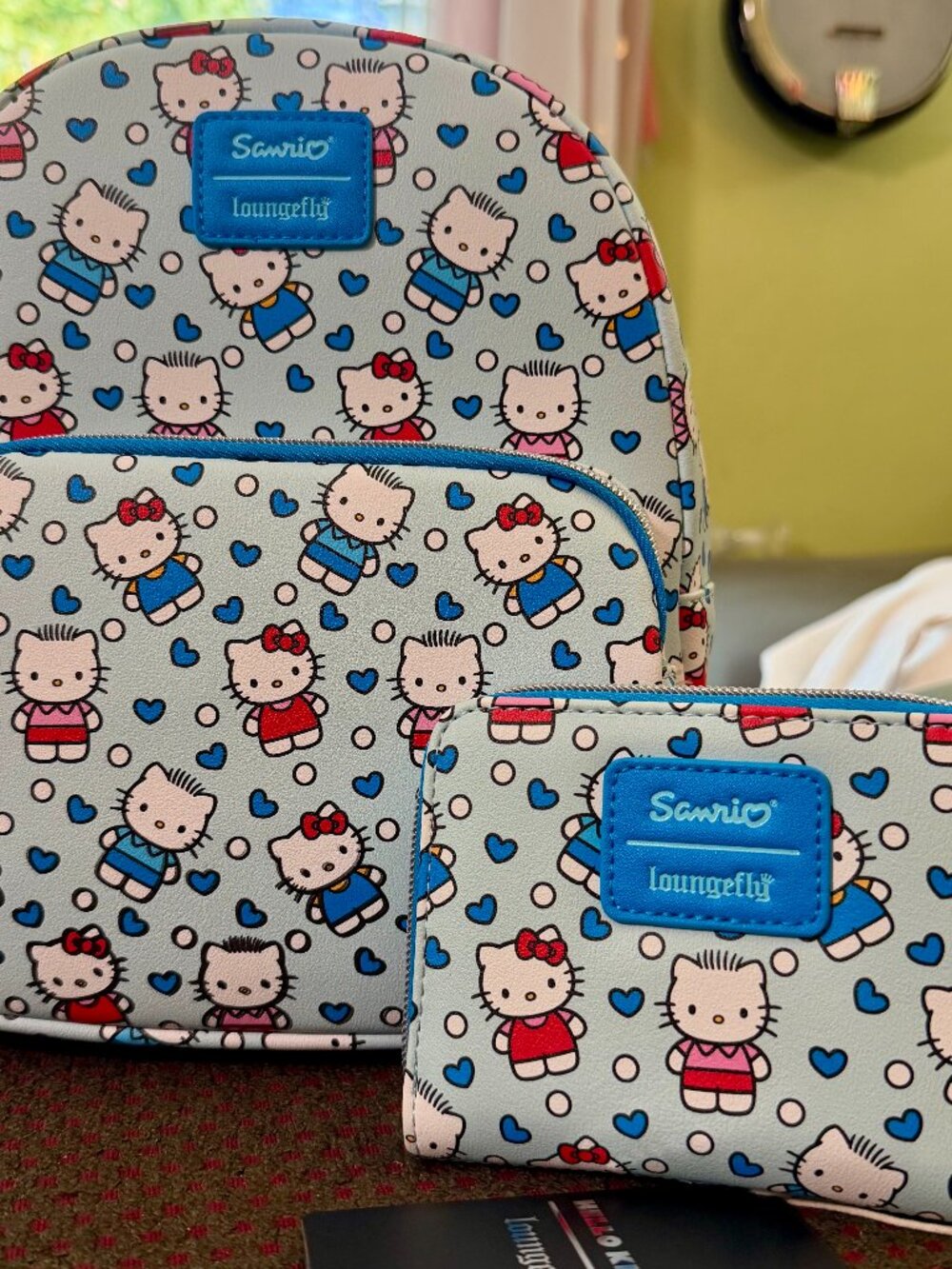 NWT Loungefly Hello Kitty Dear Daniel Mini Backpack + Wallet Set Blue Sanrio